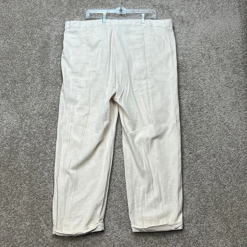 Trust Pants Mens 42x30 Beige Pleated Straight Leg Trousers Linen Blend EUC